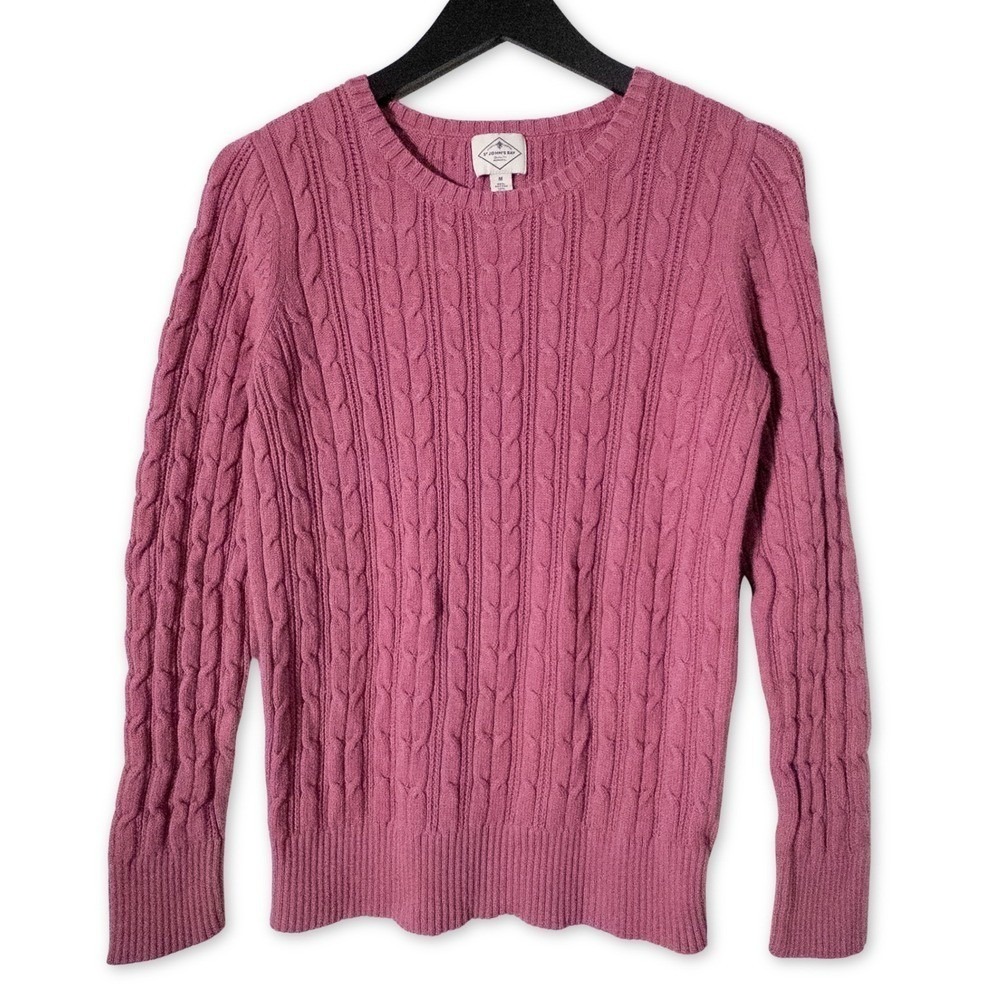 St Johns Bay Cable Knit Sweater Womens‎ Medium Dusty Pink Crewneck Winter Cozy